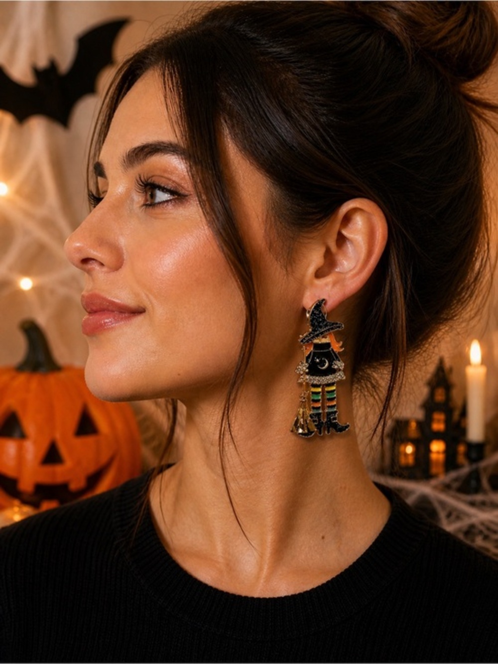 BaubleBar Witch Halloween Earrings Sparkly Rhinestone Statement Drop